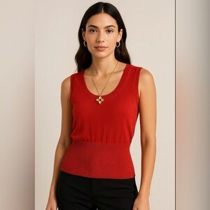 Escada Red Sleeveless Knit Top – Wool/Silk/Cashmere – Size 36 (US S)